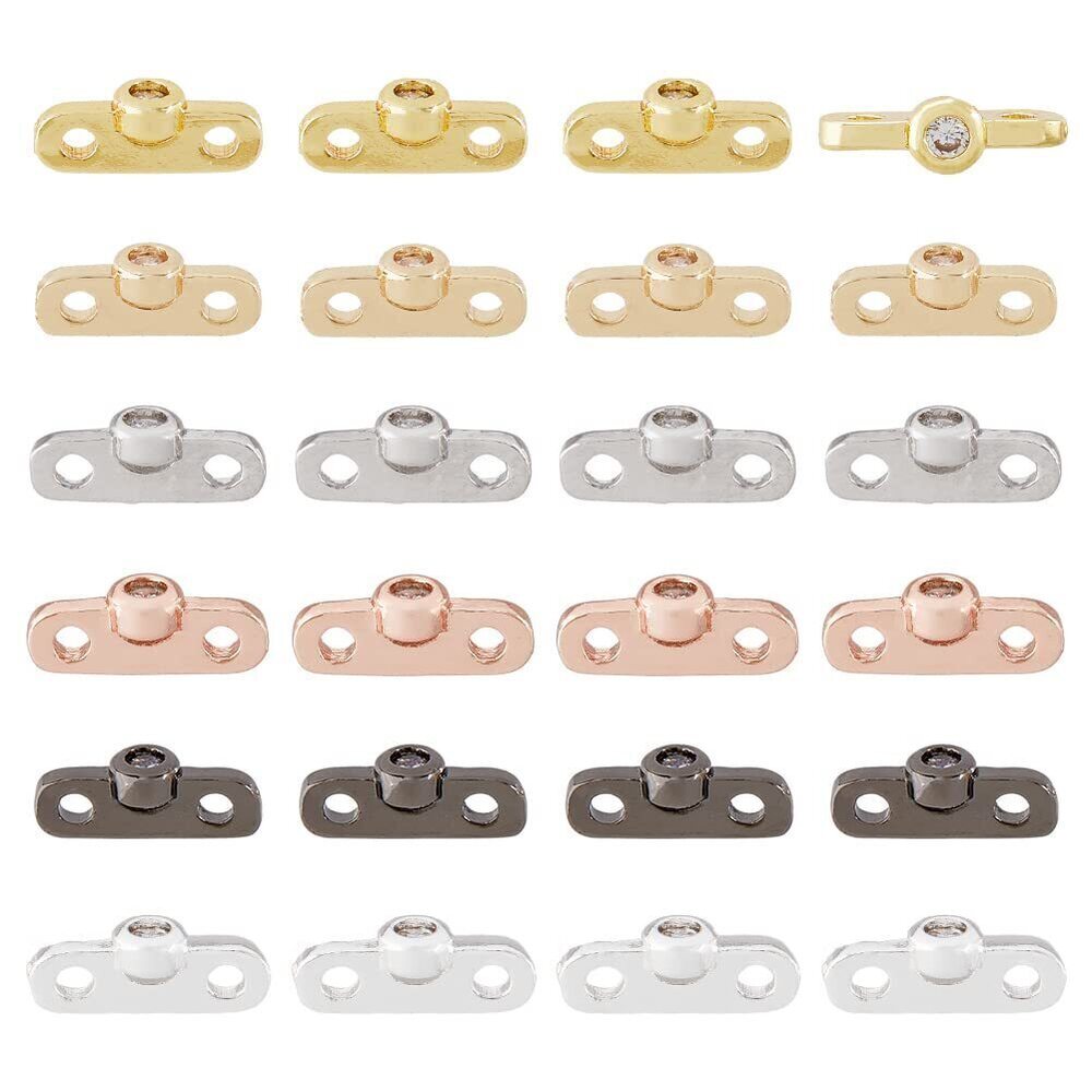 7634 24Pcs 6 Colors Brass Connector Pendant Clear Cubic Zirconia Links Oval